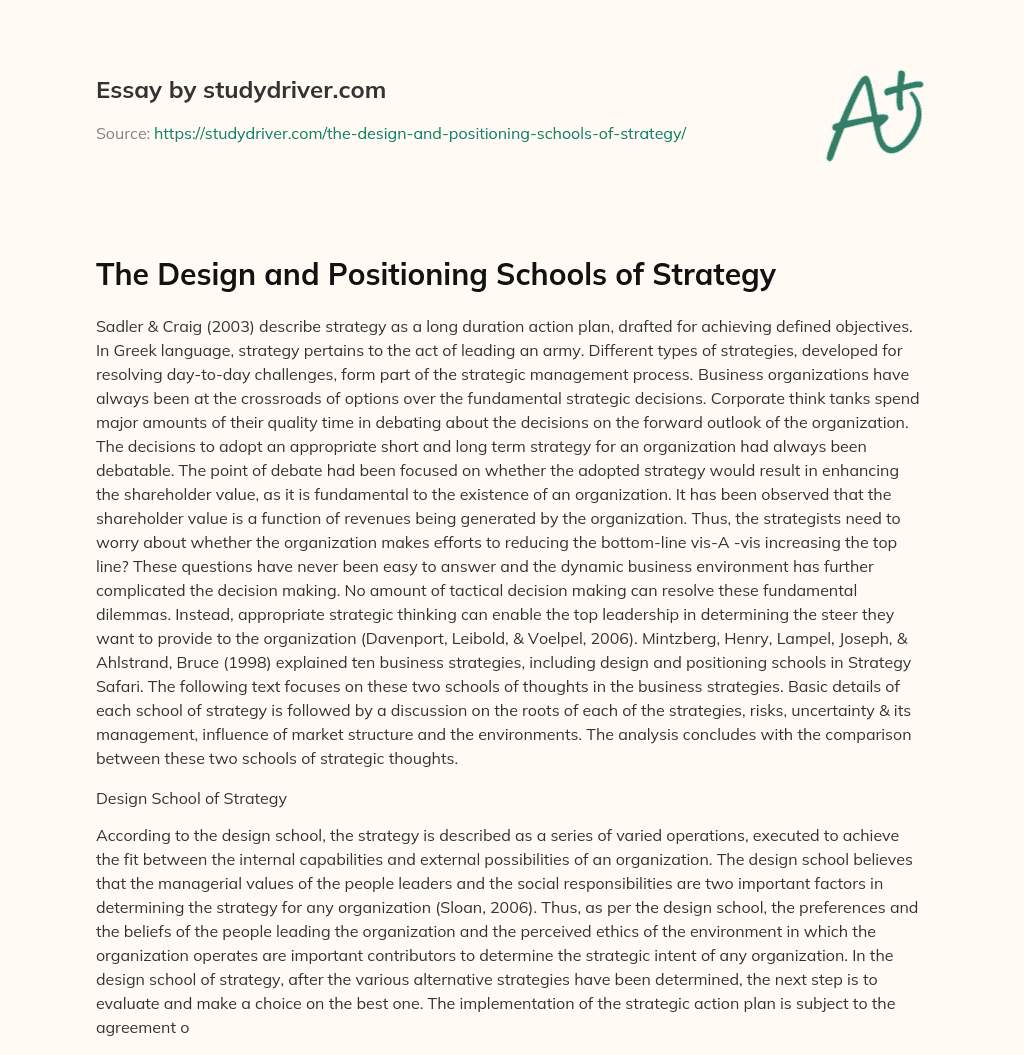 The Design and Positioning Schools of Strategy essay