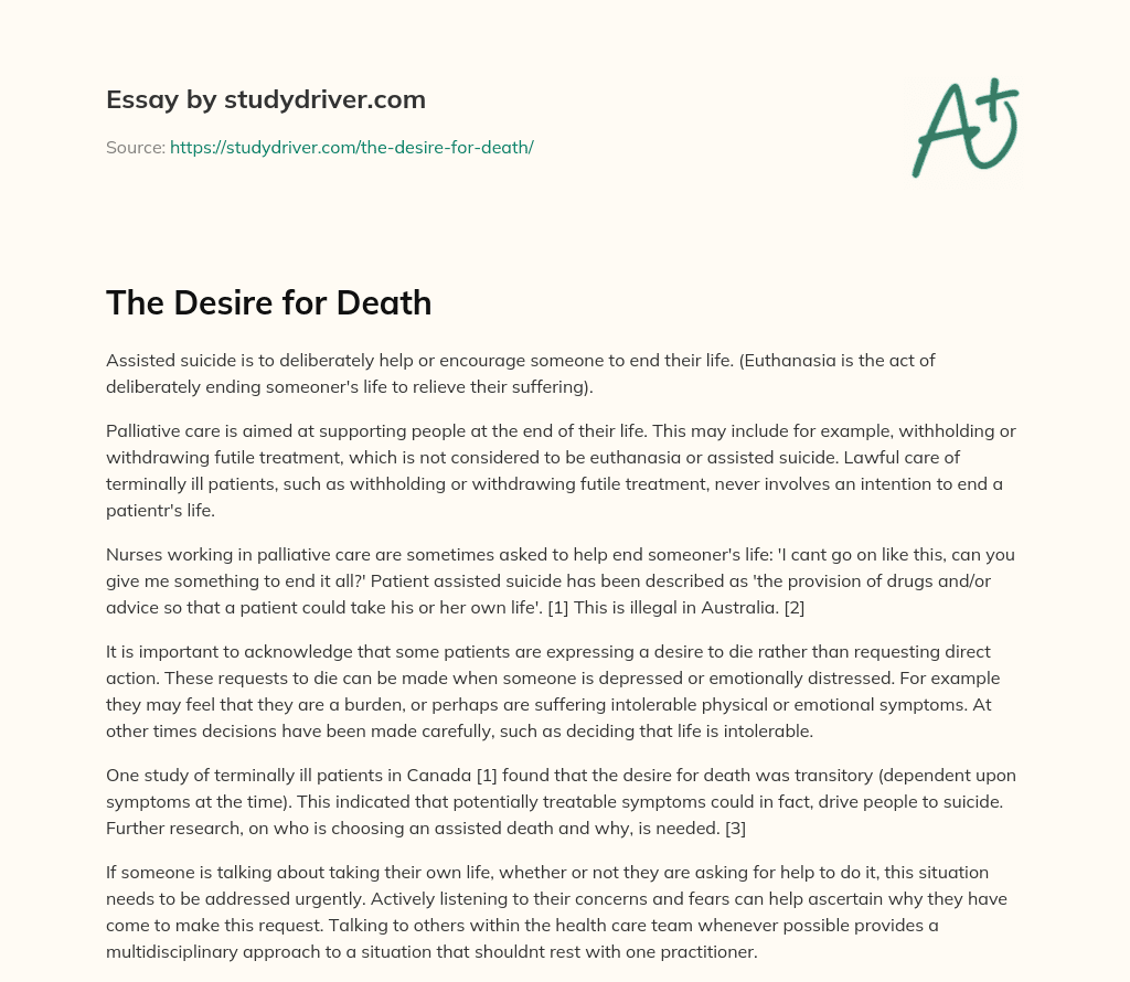 The Desire for Death essay