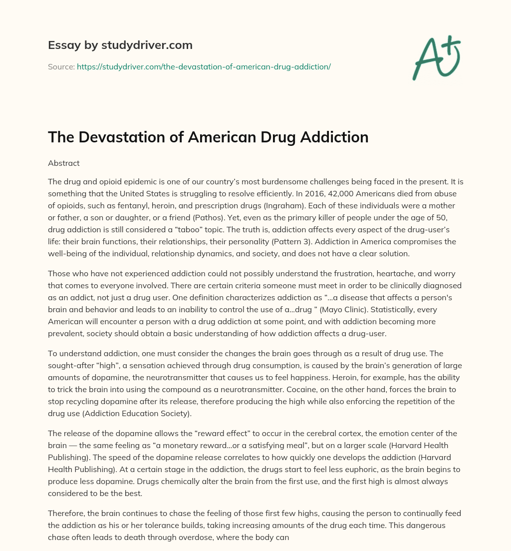 The Devastation of American Drug Addiction essay