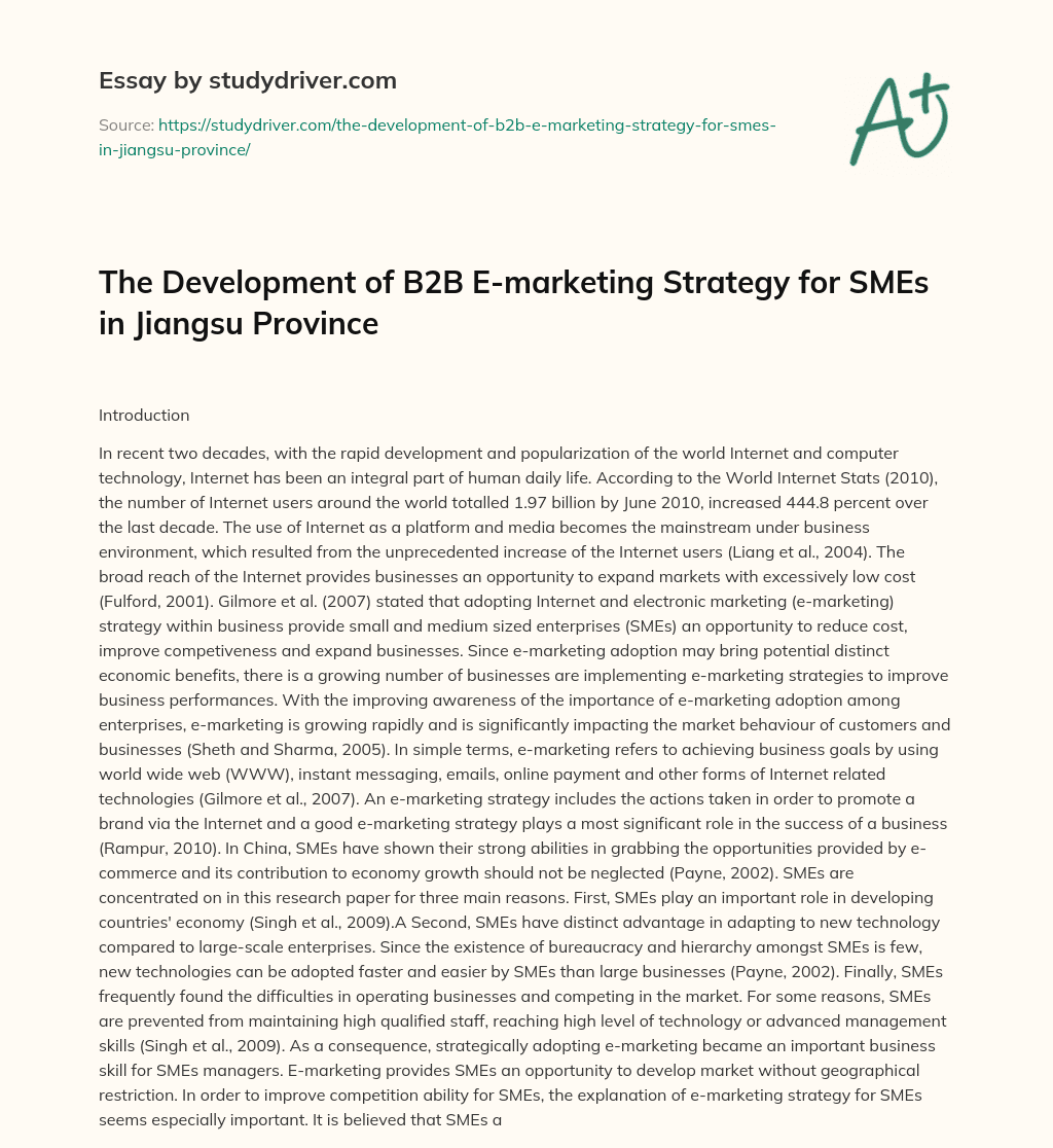 The Development of B2B E-marketing Strategy for SMEs in Jiangsu Province essay