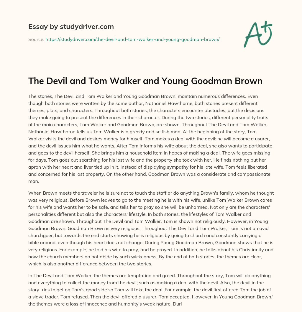 The Devil and Tom Walker and Young Goodman Brown essay