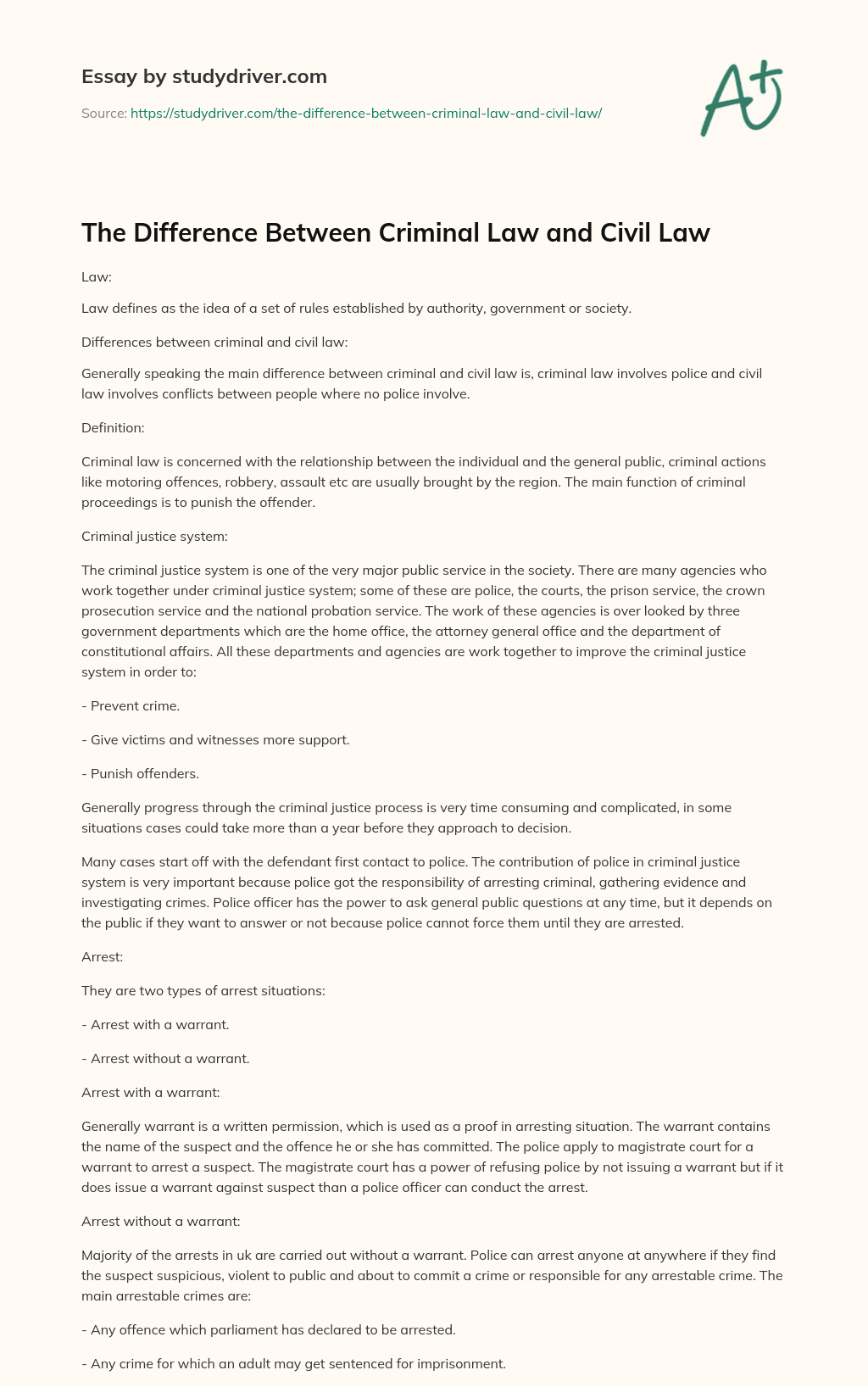 The Difference between Criminal Law and Civil Law essay