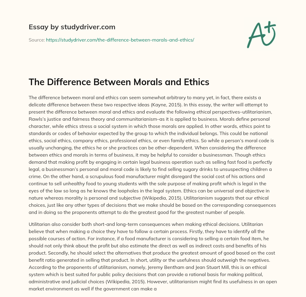 The Difference between Morals and Ethics essay