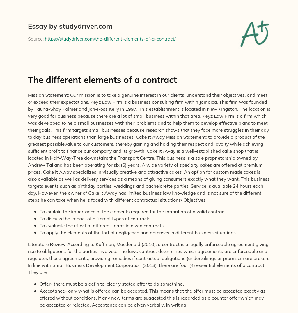 The Different Elements of a Contract essay
