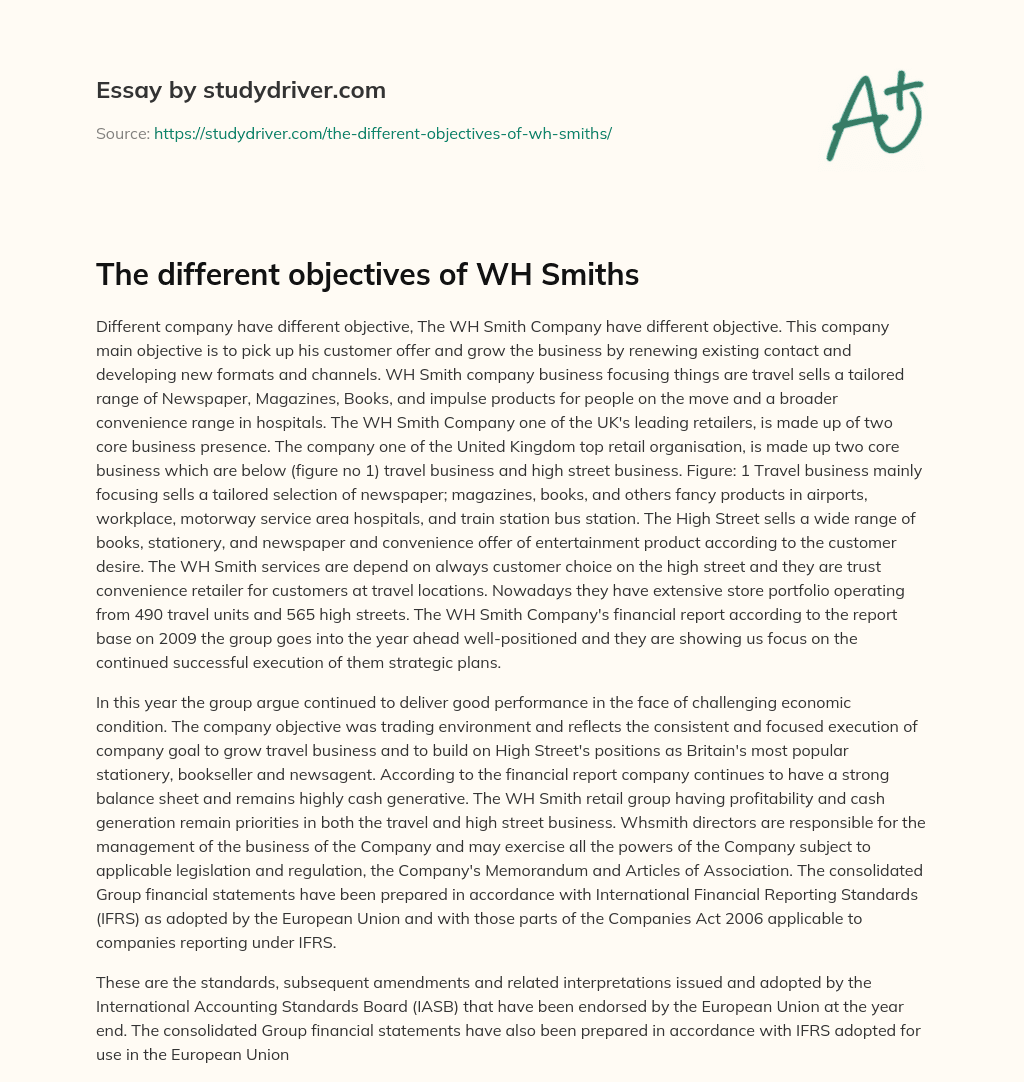 The Different Objectives of WH Smiths essay