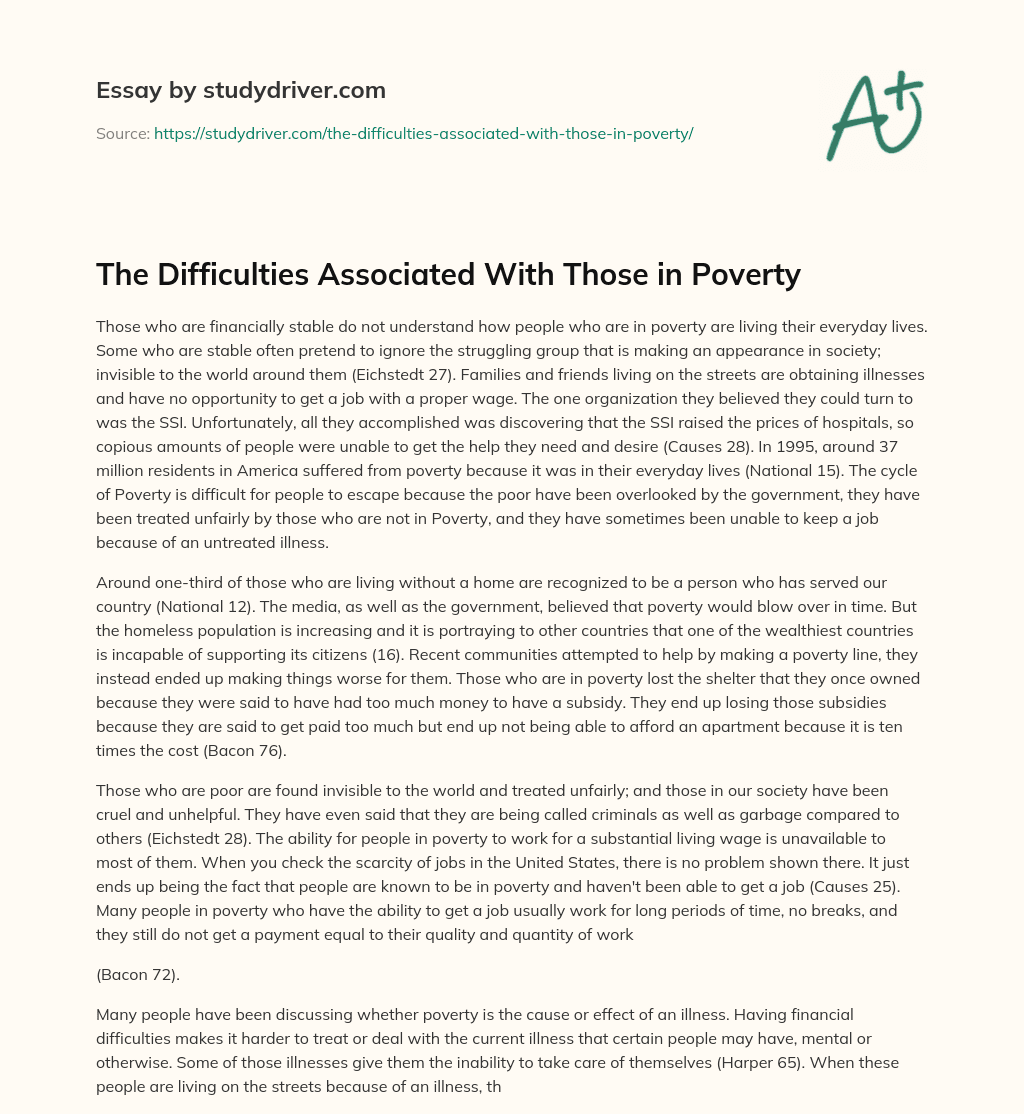 The Difficulties Associated with those in Poverty essay