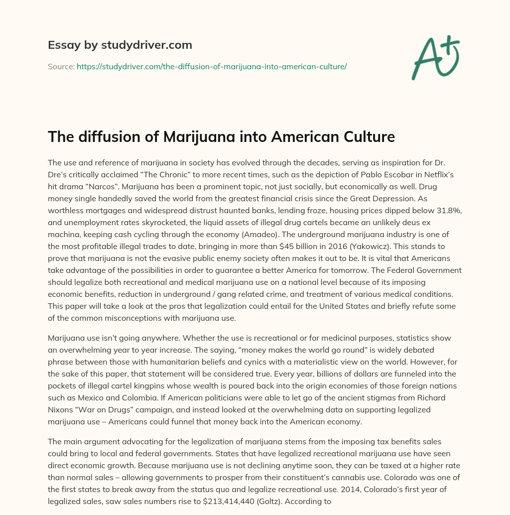The Diffusion of Marijuana into American Culture  essay