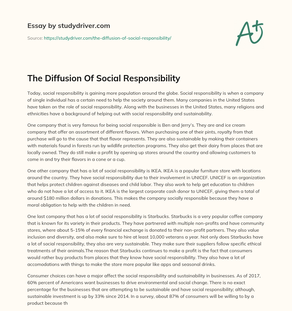 The Diffusion of Social Responsibility essay