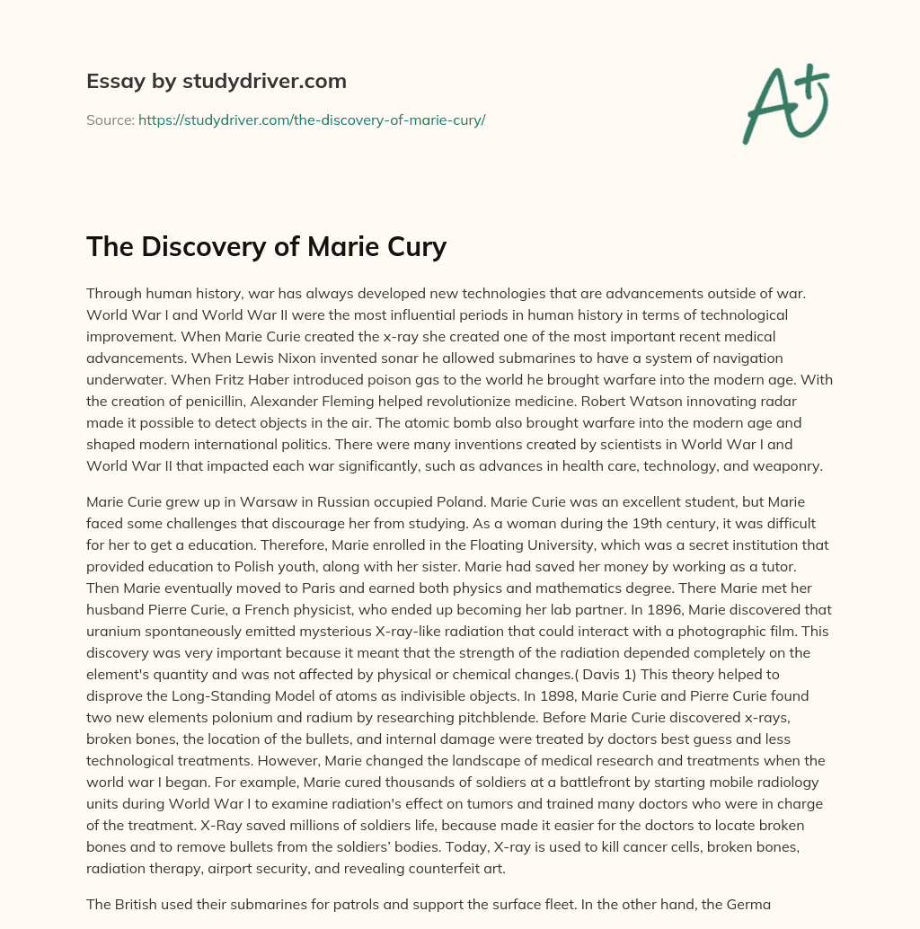 The Discovery of Marie Cury essay