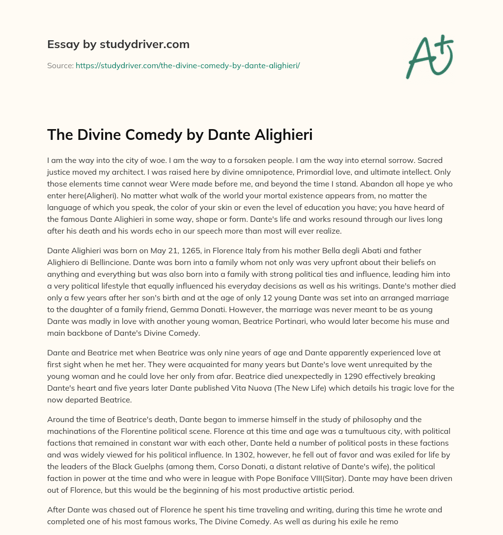 The Divine Comedy by Dante Alighieri essay