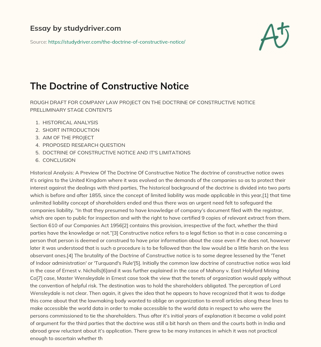 The Doctrine of Constructive Notice essay