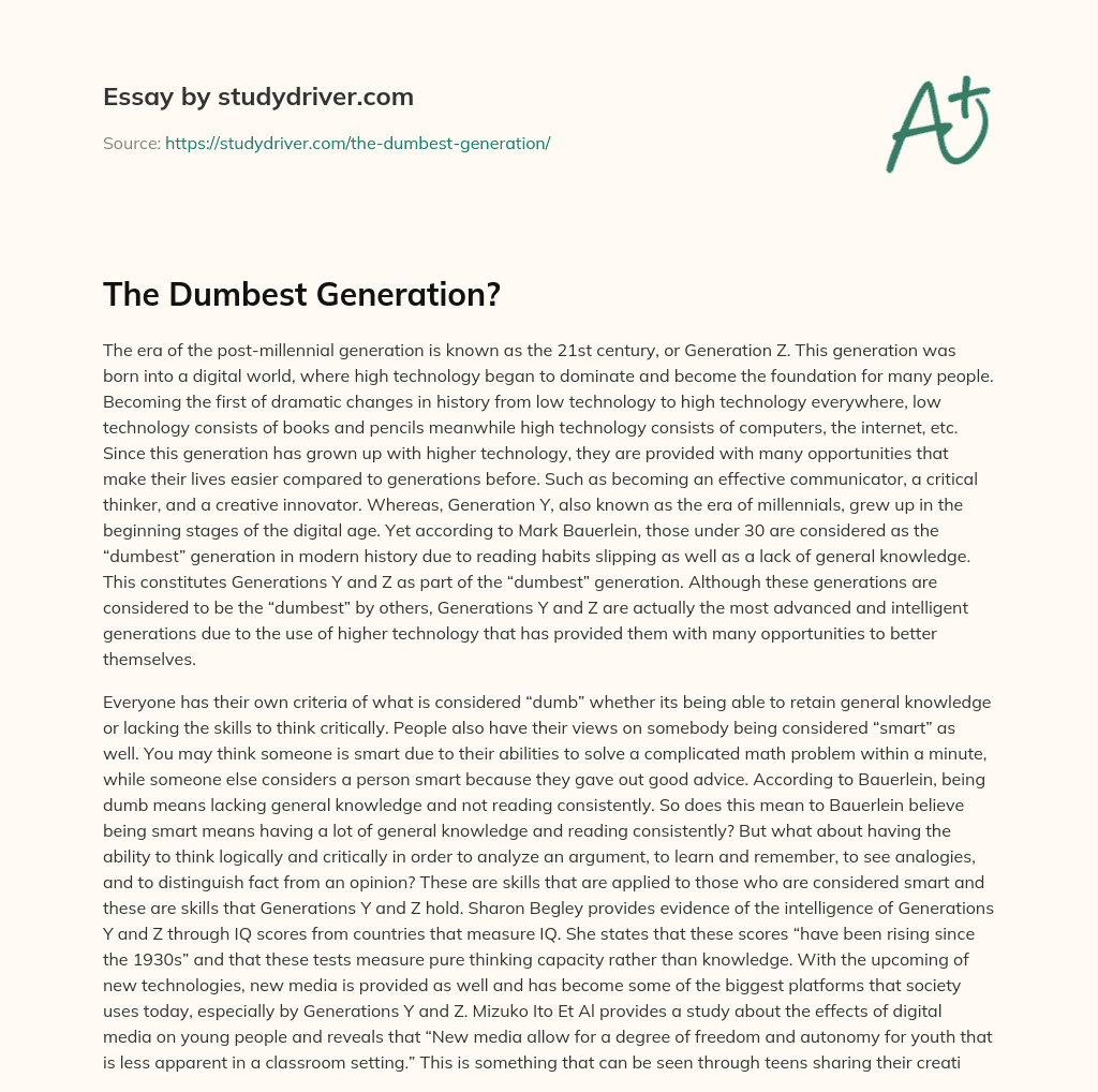 The Dumbest Generation? essay
