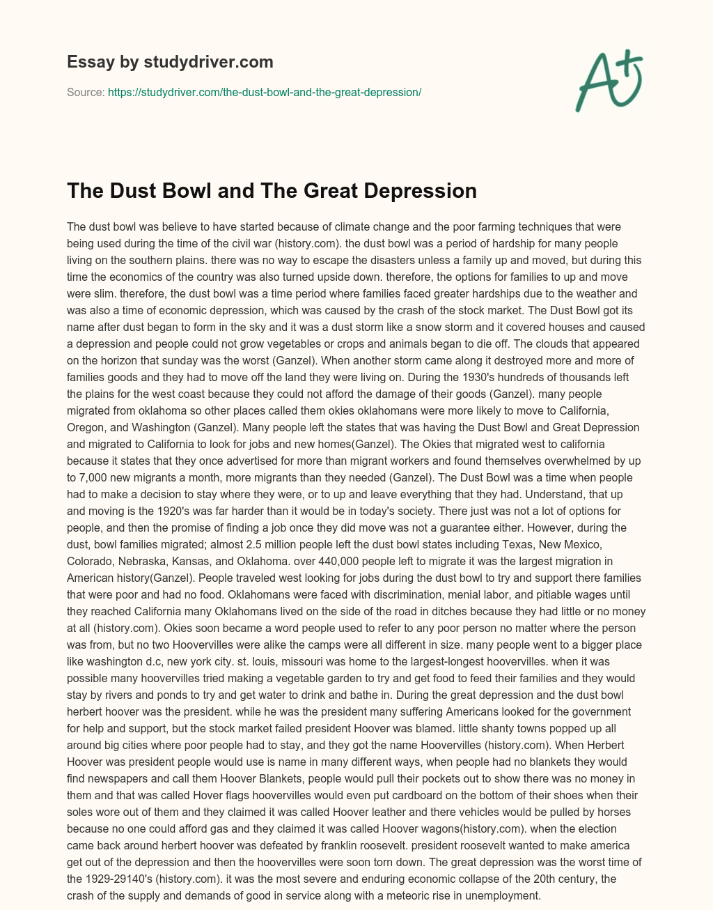 The Dust Bowl and the Great Depression essay