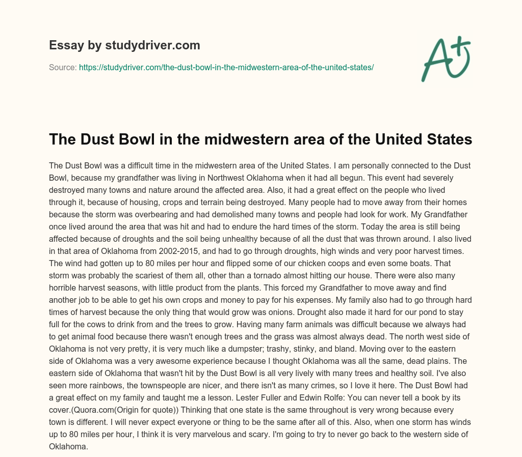 The Dust Bowl in the Midwestern Area of the United States essay