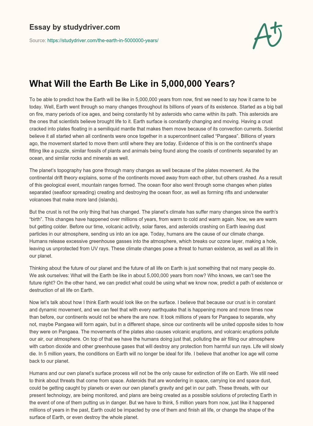What Will the Earth be Like in 5,000,000 Years? essay