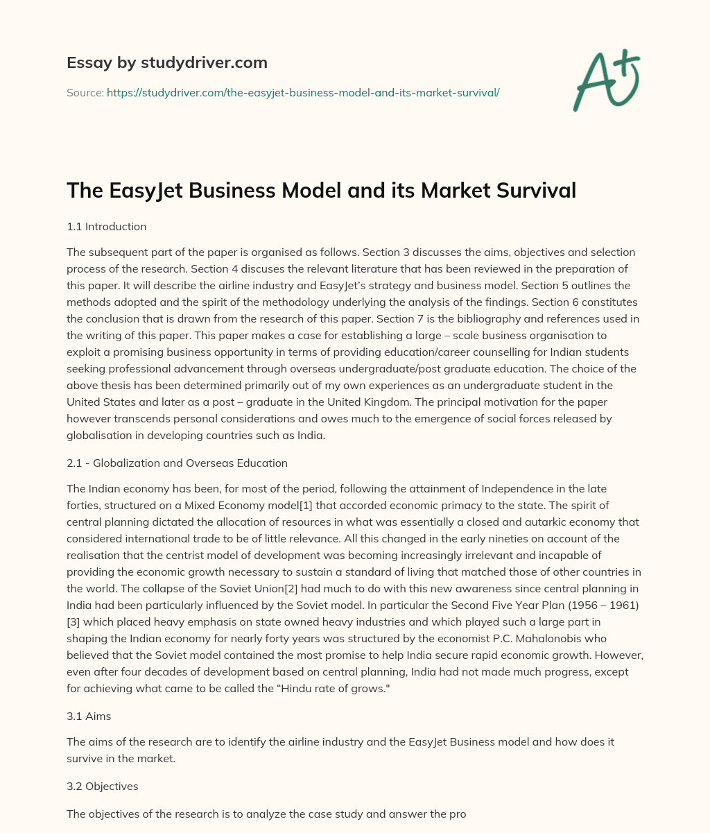 The EasyJet Business Model and its Market Survival essay