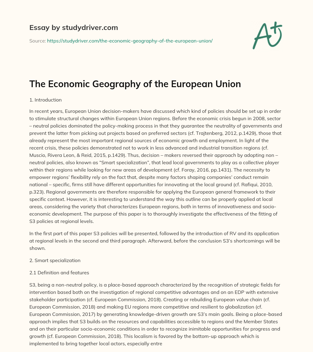 The Economic Geography of the European Union essay
