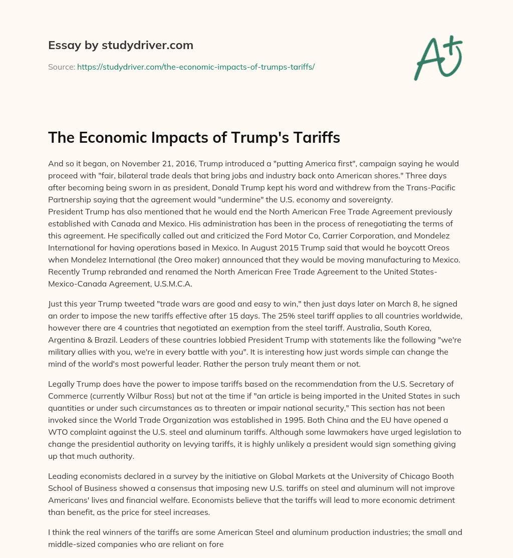 The Economic Impacts of Trump’s Tariffs essay