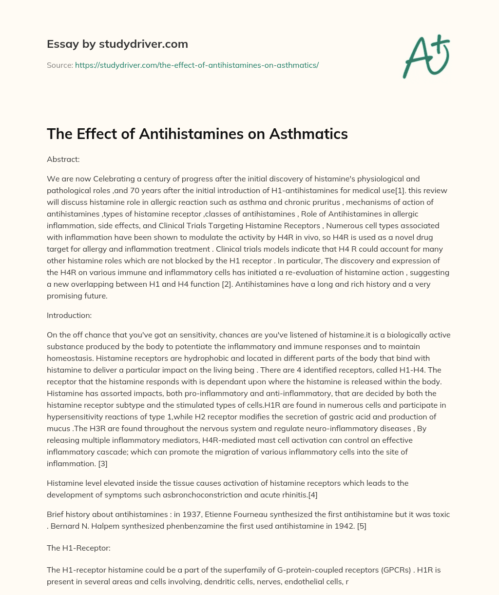 The Effect of Antihistamines on Asthmatics essay