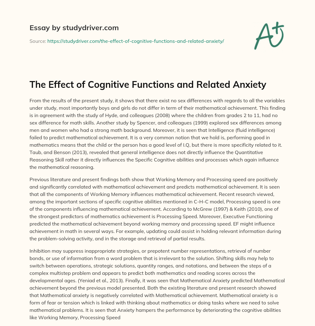 The Effect of Cognitive Functions and Related Anxiety essay