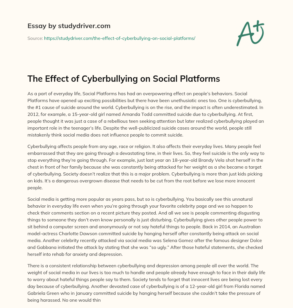 The Effect of Cyberbullying on Social Platforms essay