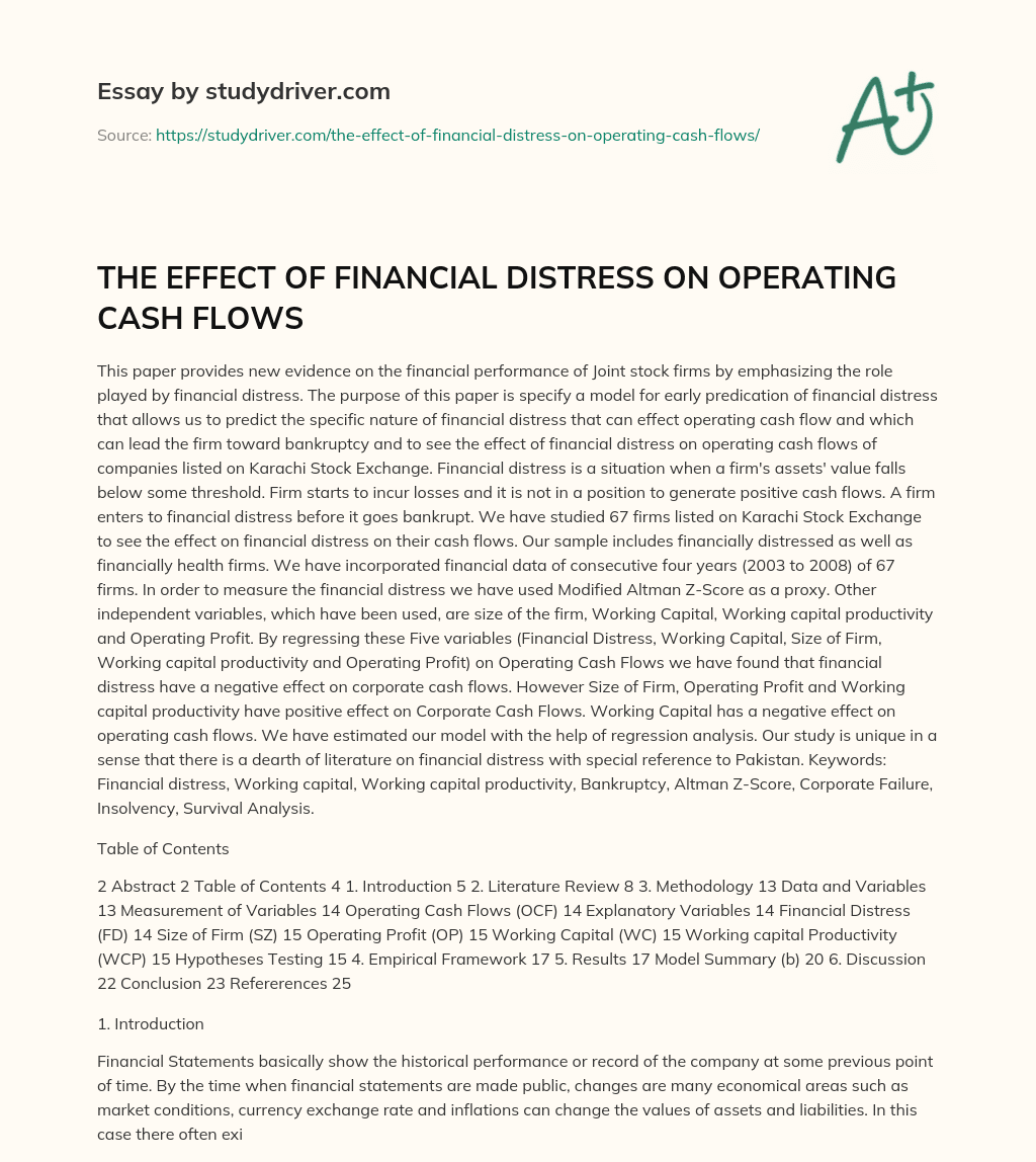 THE EFFECT of FINANCIAL DISTRESS on OPERATING CASH FLOWS essay