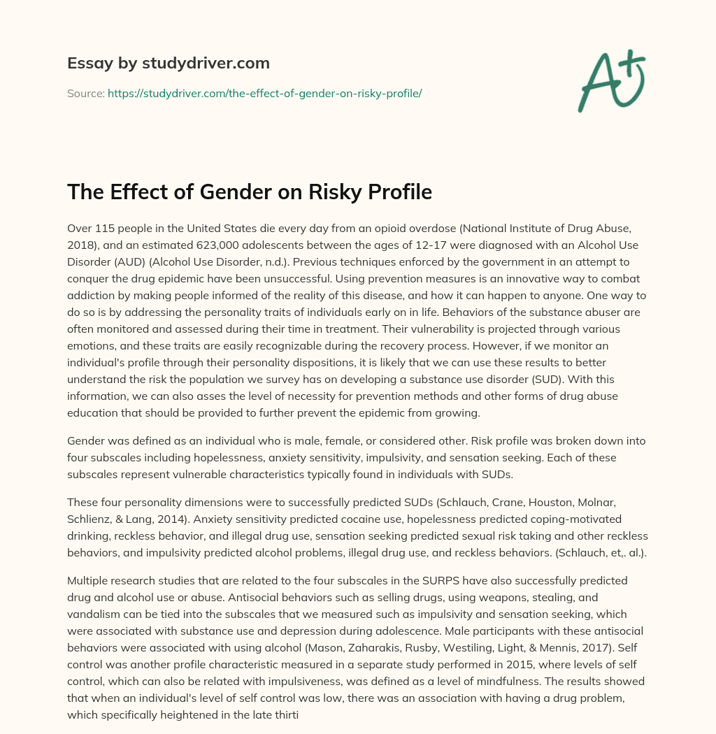 The Effect of Gender on Risky Profile essay