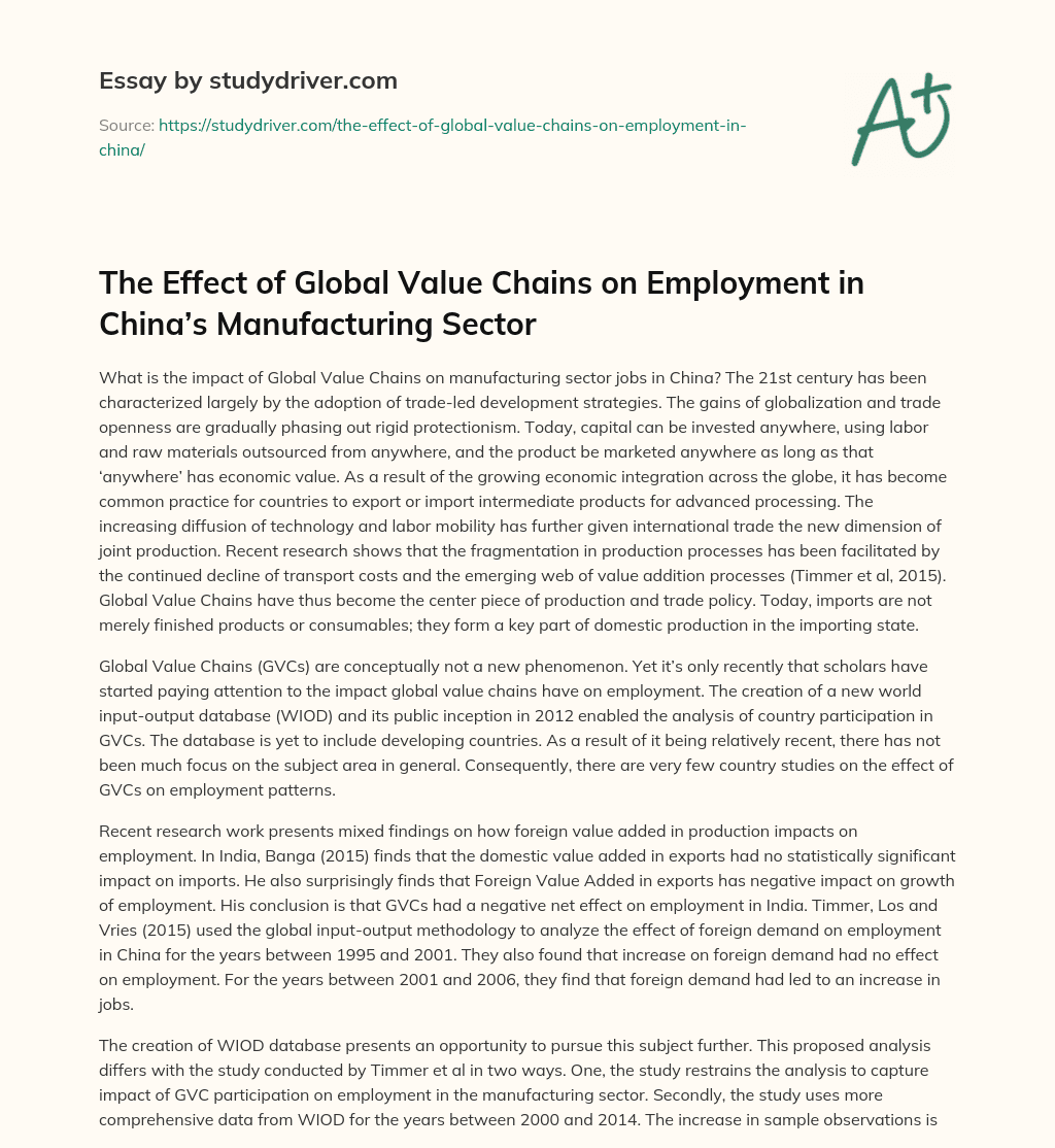 The Effect of Global Value Chains on Employment in China’s Manufacturing Sector essay