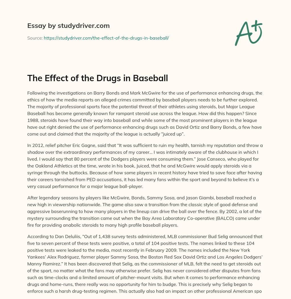 The Effect of the Drugs in Baseball essay