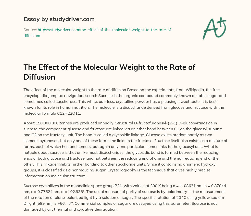 The Effect of the Molecular Weight to the Rate of Diffusion essay