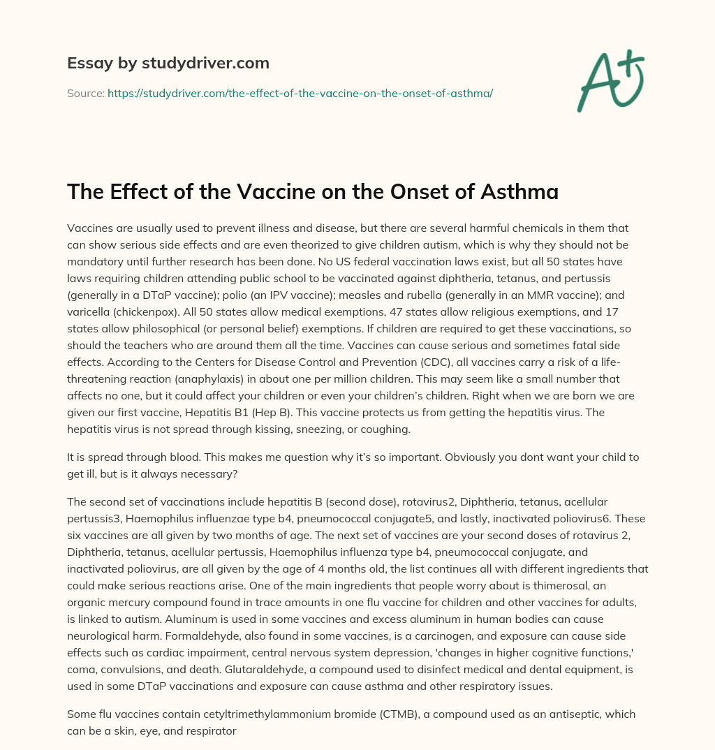 The Effect of the Vaccine on the Onset of Asthma essay