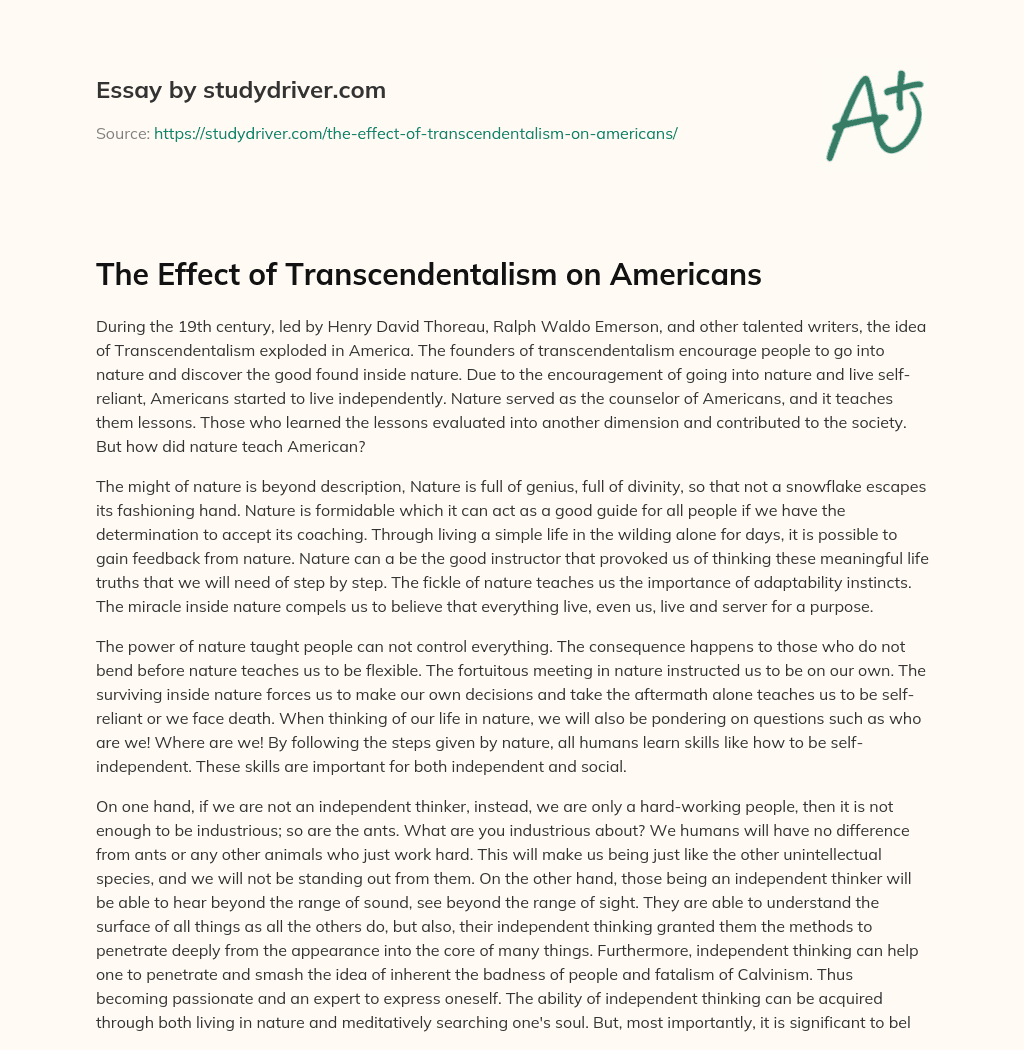 The Effect of Transcendentalism on Americans essay