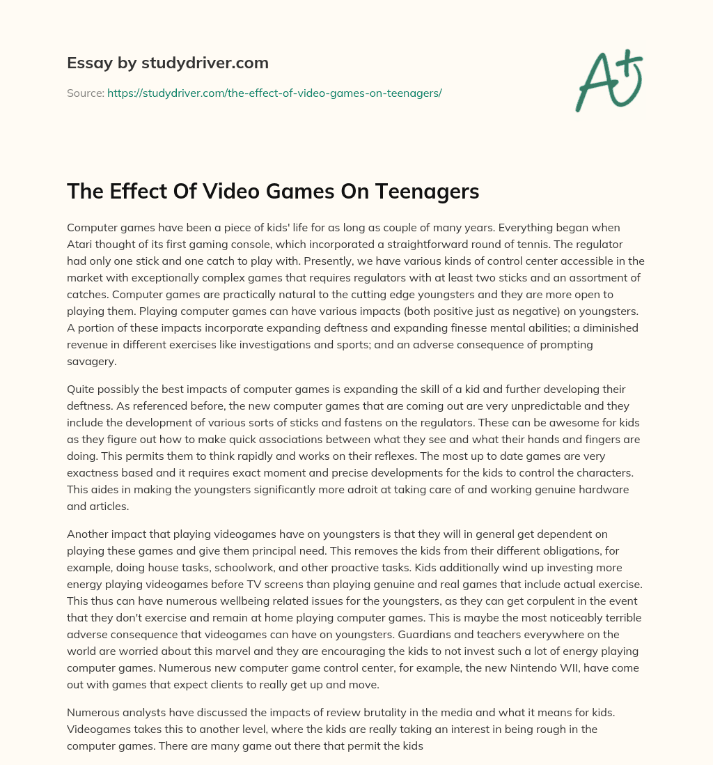 The Effect of Video Games on Teenagers essay