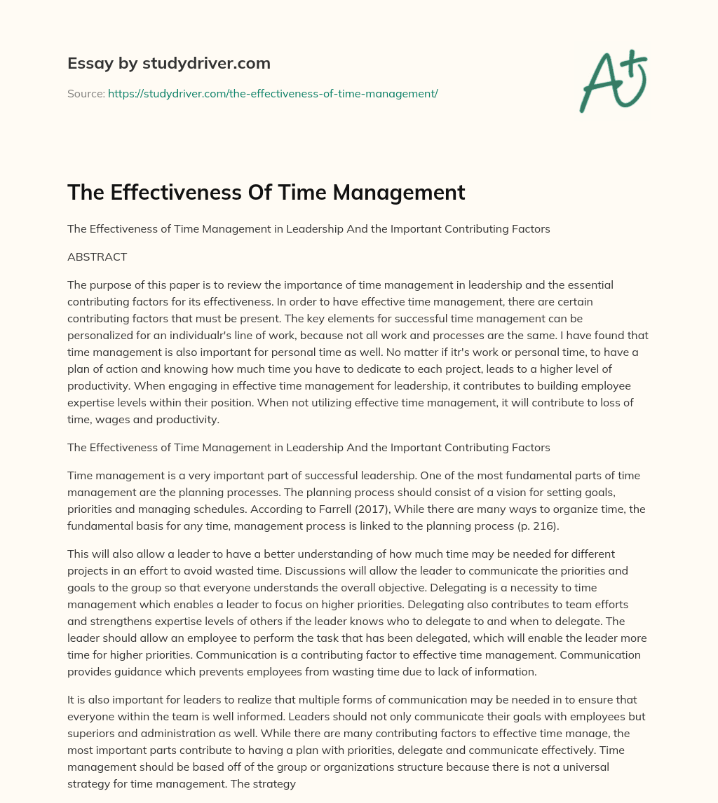 The Effectiveness of Time Management essay