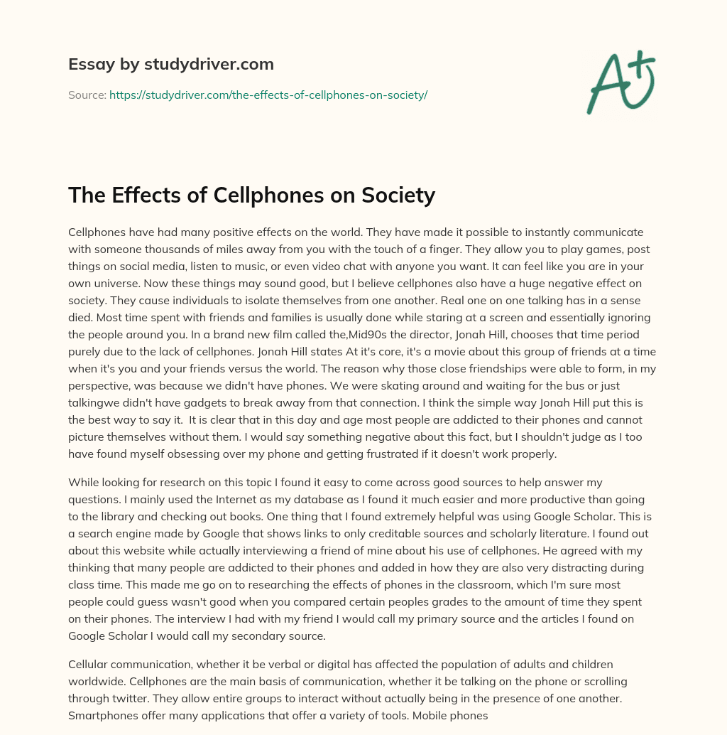 The Effects of Cellphones on Society essay