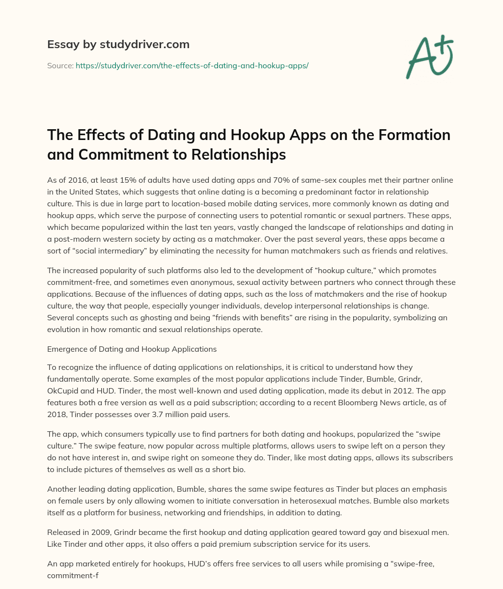 The Effects of Dating and Hookup Apps on the Formation and Commitment to Relationships essay