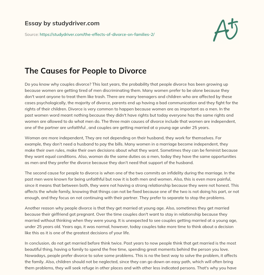 The Causes for People to Divorce essay