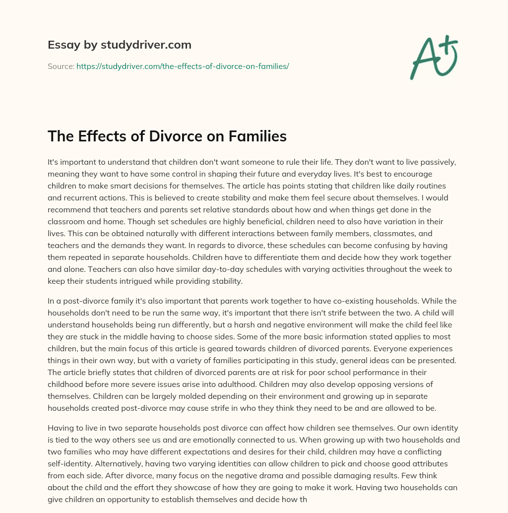 The Effects of Divorce on Families essay