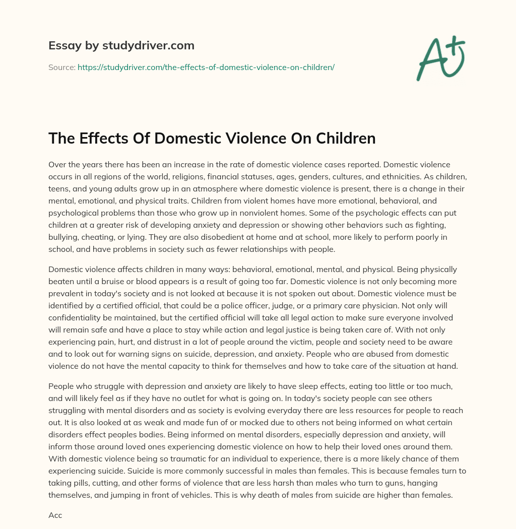 The Effects of Domestic Violence on Children essay