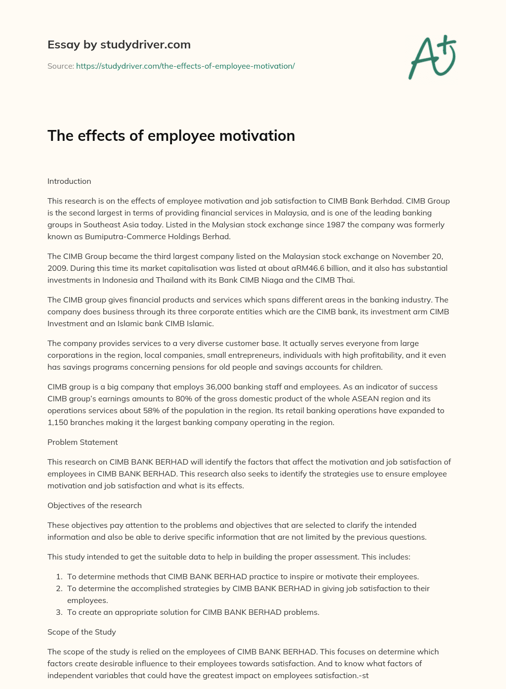 The Effects of Employee Motivation essay