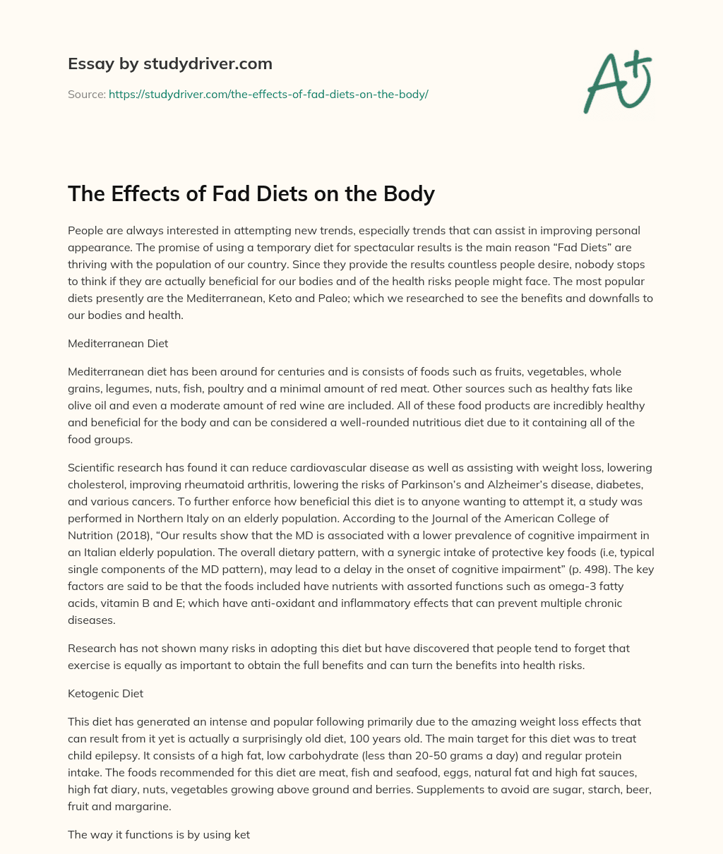 The Effects of Fad Diets on the Body essay
