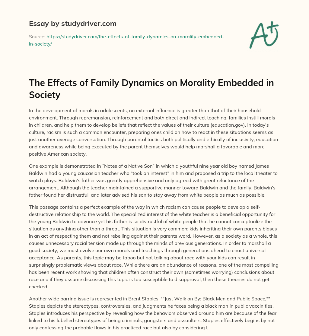 The Effects Of Family Dynamics On Morality Embedded In Society Free 