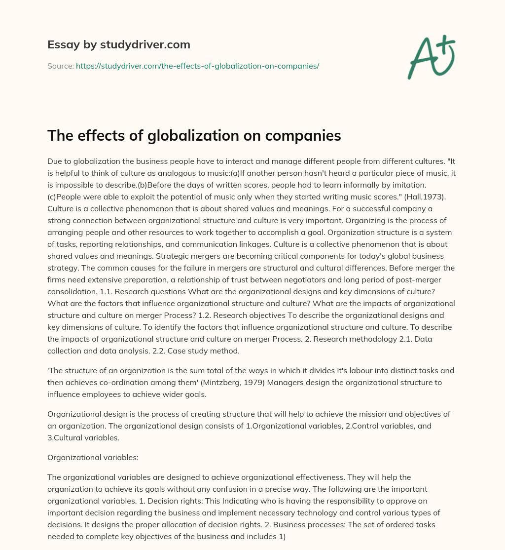 The Effects of Globalization on Companies essay