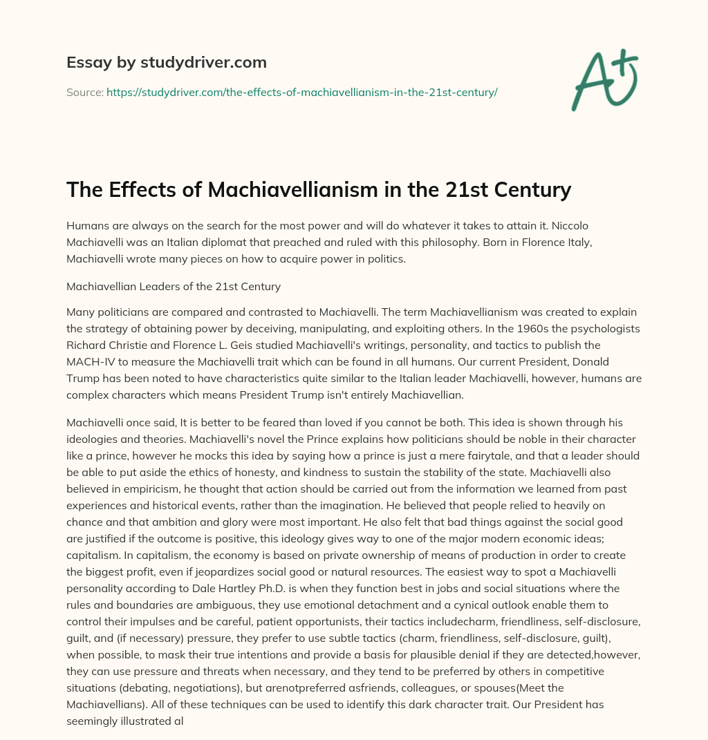 The Effects of Machiavellianism in the 21st Century essay