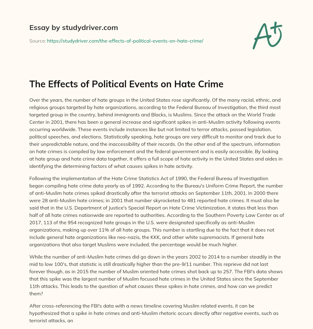 The Effects of Political Events on Hate Crime essay