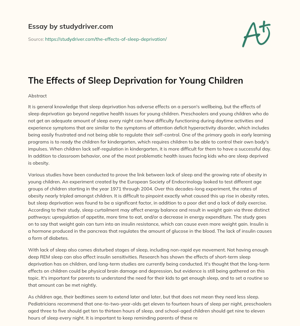 The Effects of Sleep Deprivation for Young Children essay