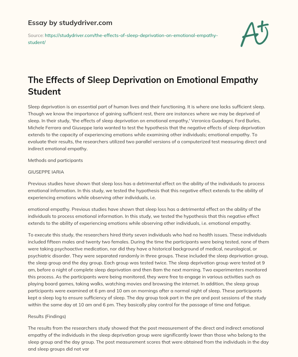 The Effects of Sleep Deprivation on Emotional Empathy Student essay