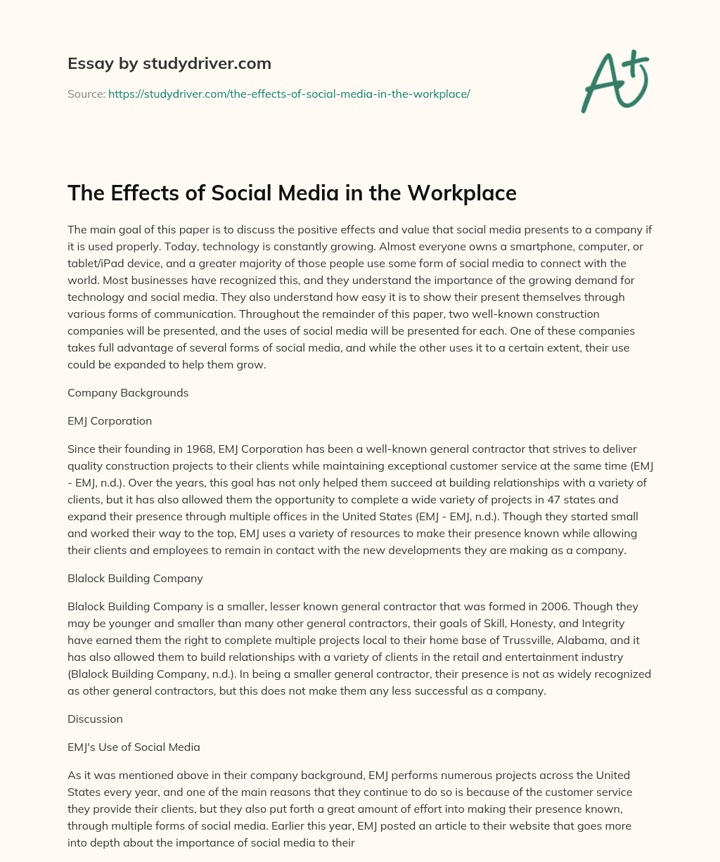 The Effects of Social Media in the Workplace essay