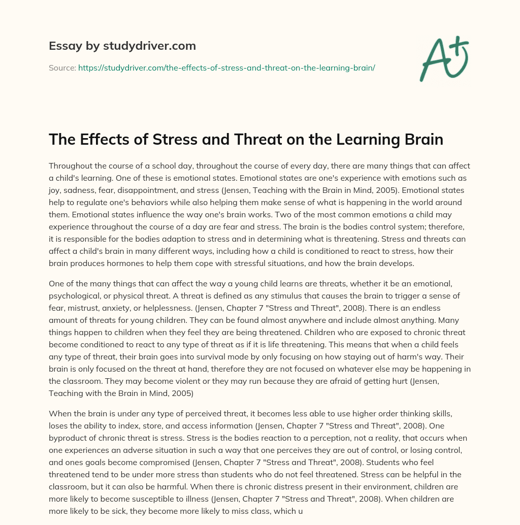 The Effects of Stress and Threat on the Learning Brain essay