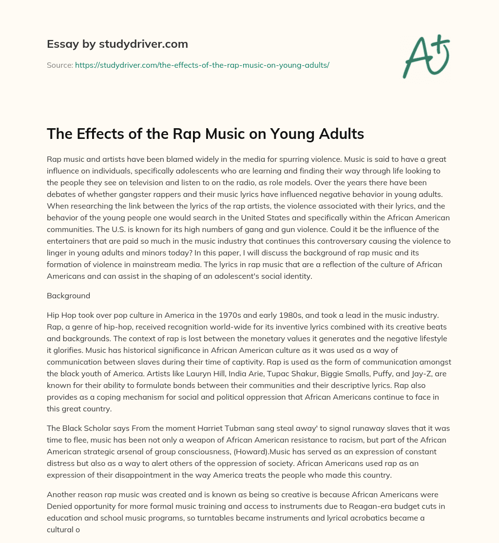 The Effects of the Rap Music on Young Adults essay